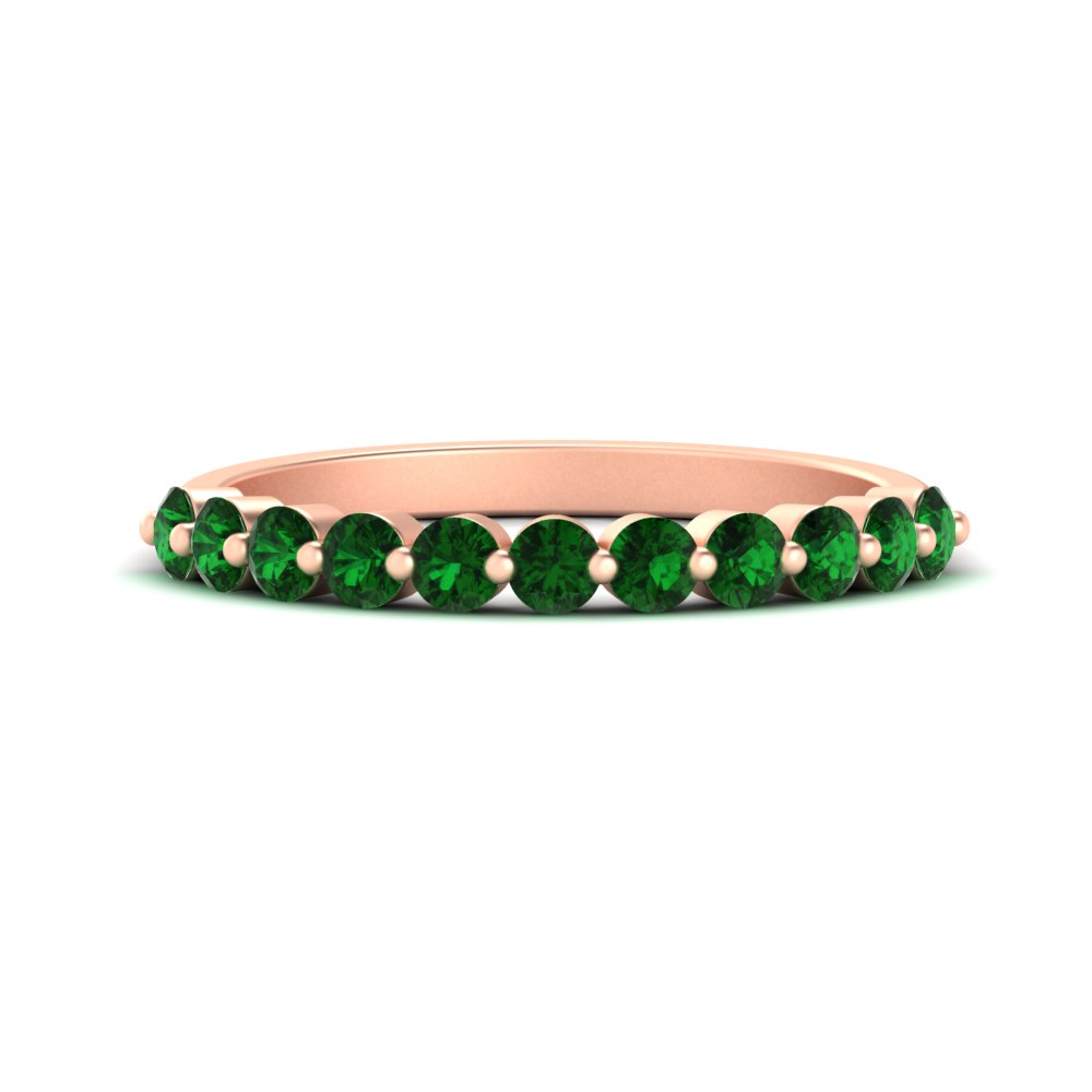 Gemstone Shared Prong Stacking Band with 14K Rose Gold Green Emerald