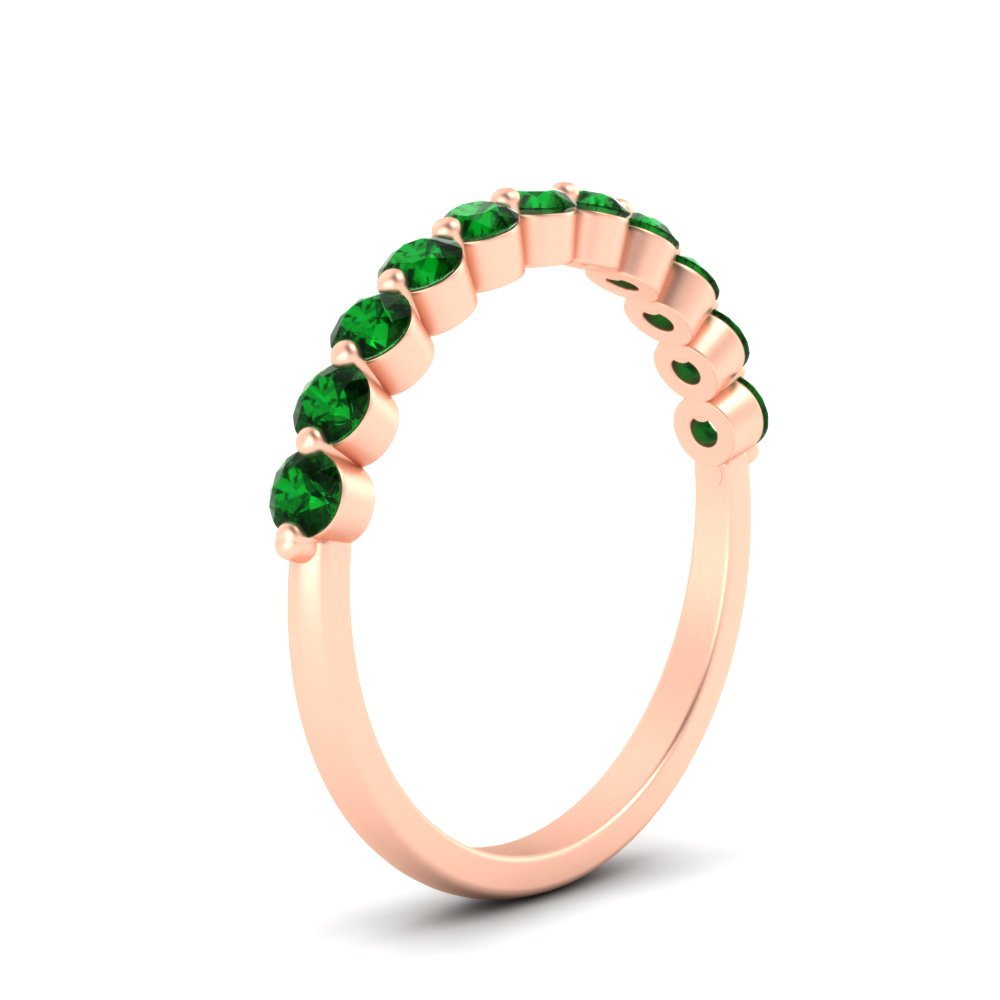 Gemstone Shared Prong Stacking Band with 14K Rose Gold Green Emerald