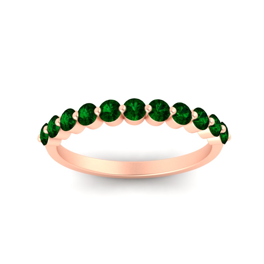 Gemstone Shared Prong Stacking Band with 14K Rose Gold Green Emerald