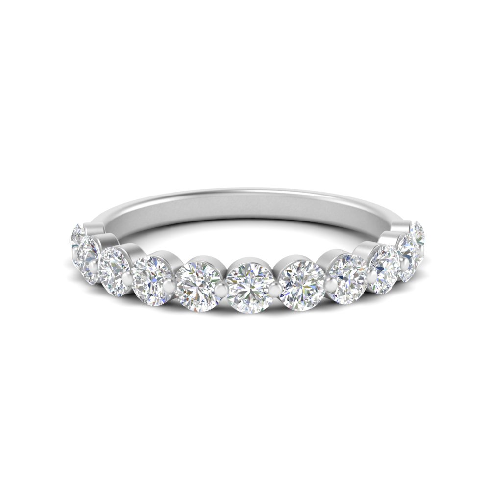 1 Carat Single Prong Diamond Half Eternity Wedding Band with 14K White Gold White Diamond