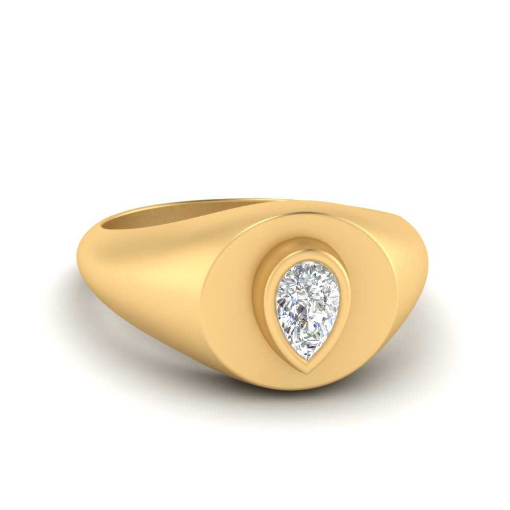 Diamond Pear Shape Signet Ring In 14K Yellow Gold