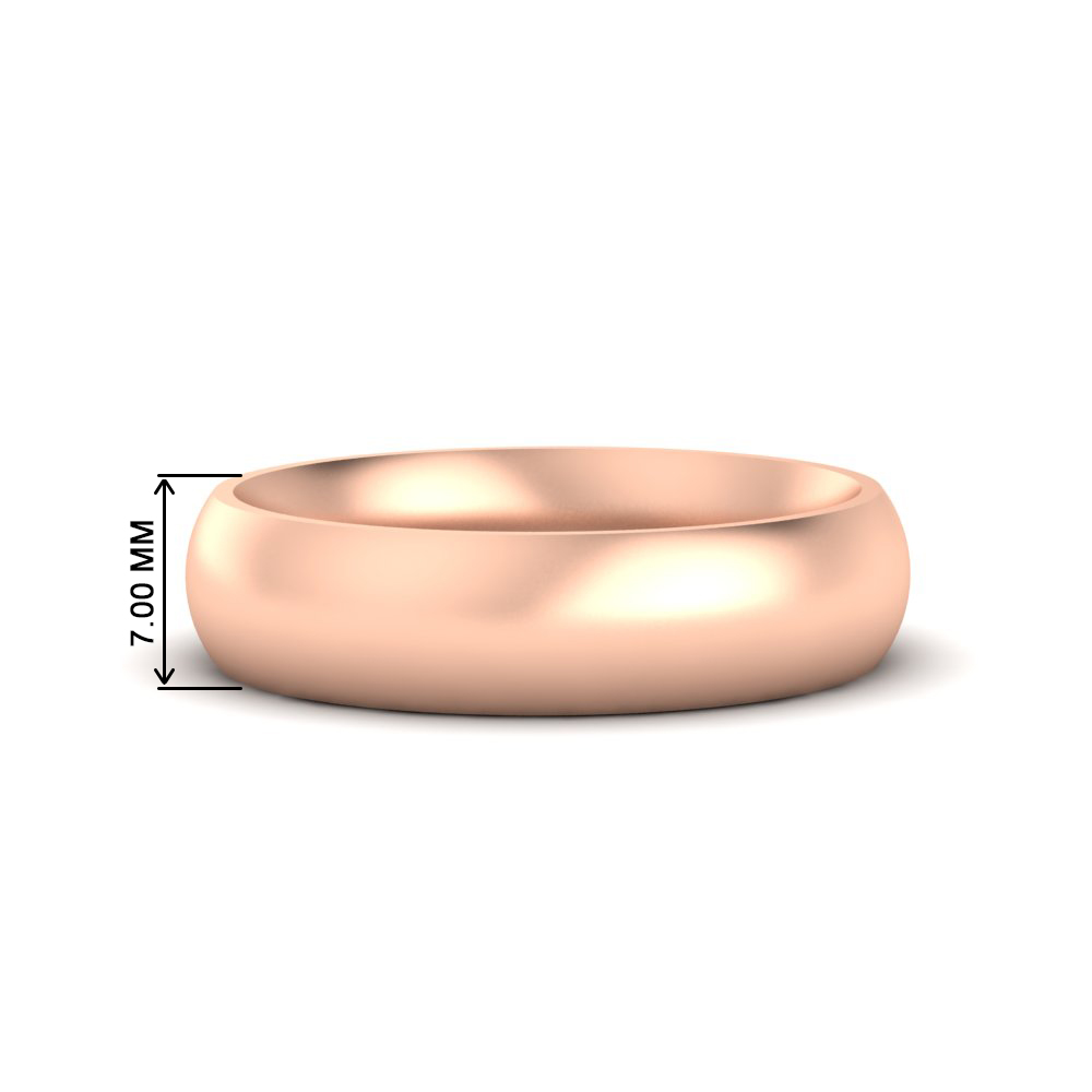 Comfort Fit 7mm Plain Dome Wedding Band with White Diamond in 14K Rose Gold