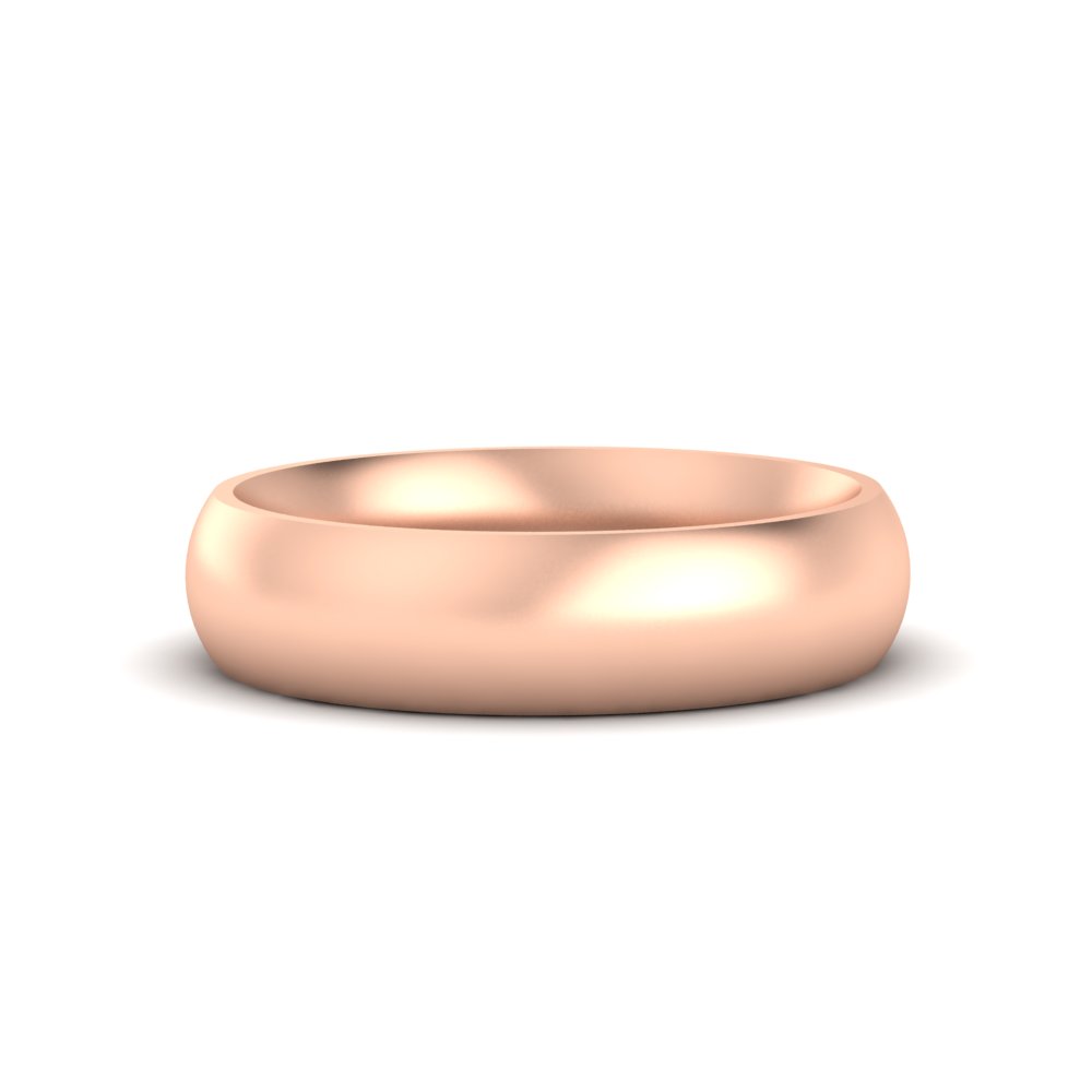 Comfort Fit 7mm Plain Dome Wedding Band with White Diamond in 14K Rose Gold