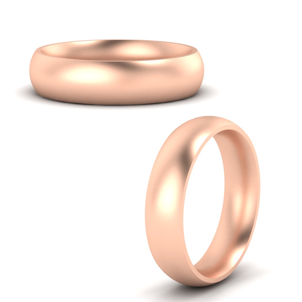 Comfort Fit 7mm Plain Dome Wedding Band with White Diamond in 14K Rose Gold