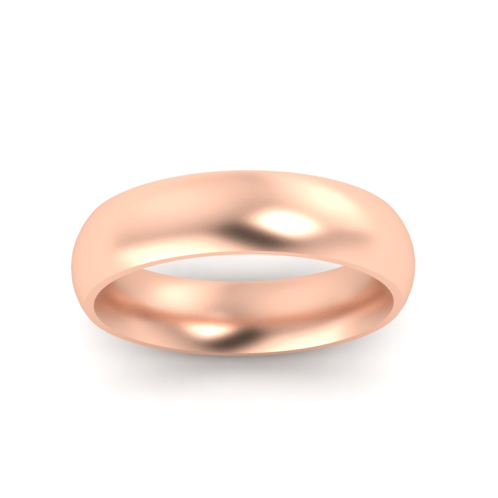 Comfort Fit 7mm Plain Dome Wedding Band with White Diamond in 14K Rose Gold