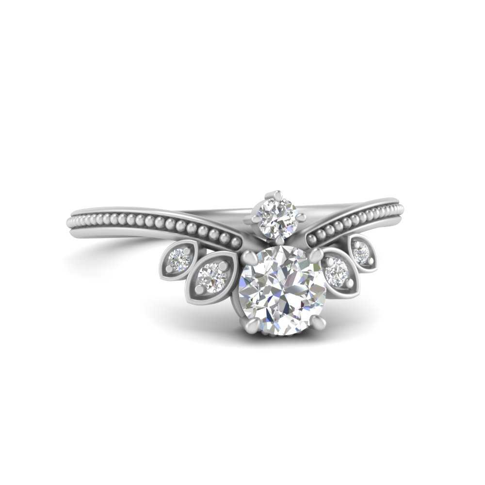 1 Carat Lab Created Delicate Vintage Round Ring with 14K White Gold White Diamond