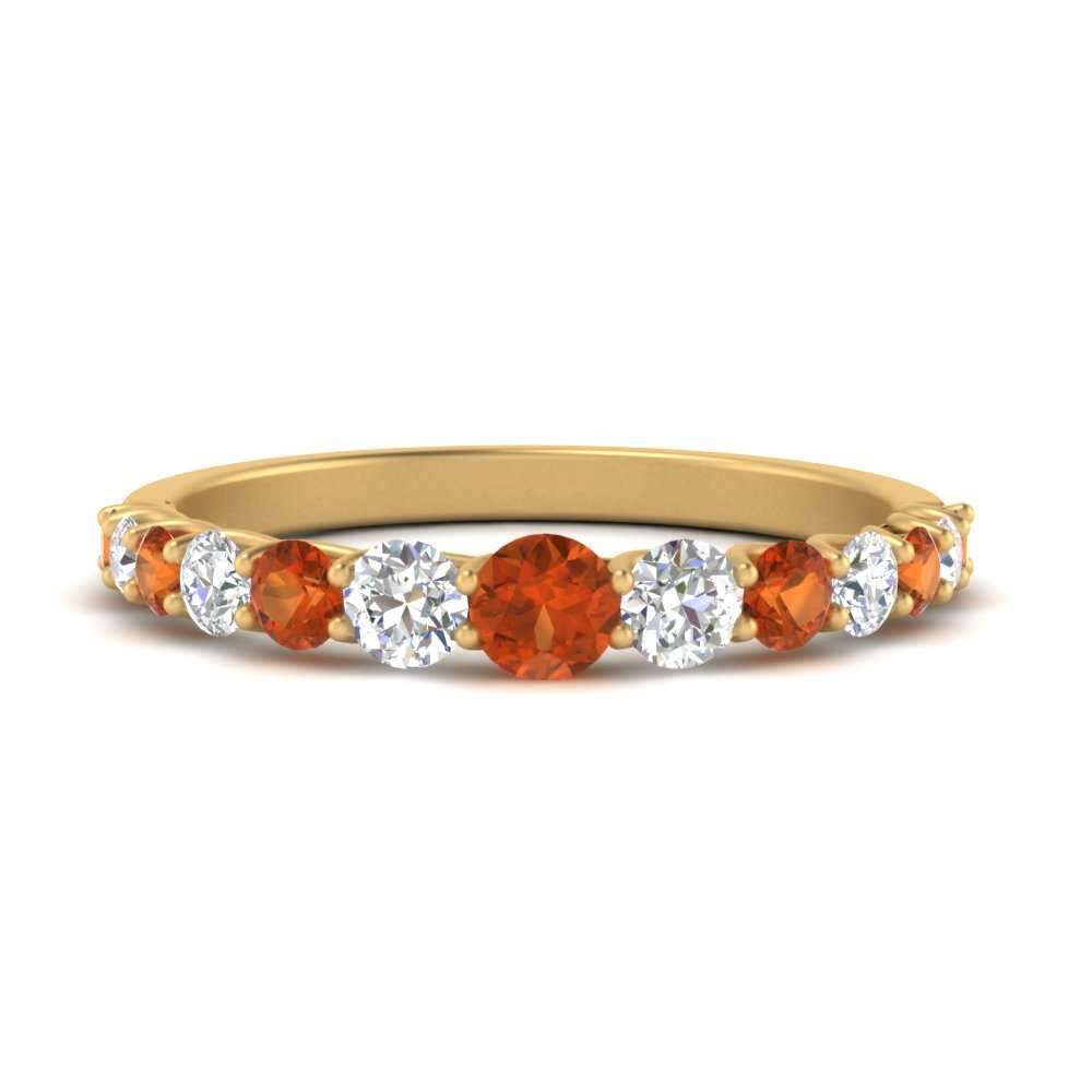 Semi Mount Shaped Graduated Diamond Anniversary Band with Orange Sapphire 14K Yellow Gold