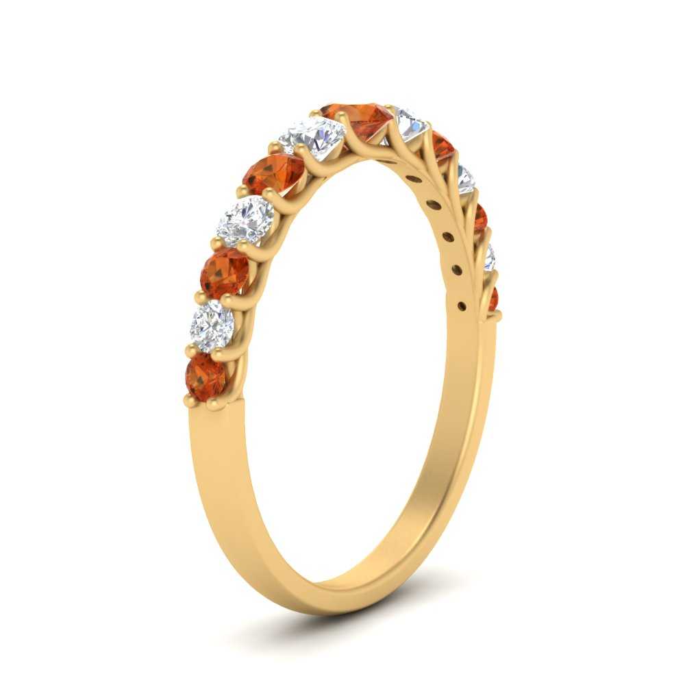 Semi Mount Shaped Graduated Diamond Anniversary Band with Orange Sapphire 14K Yellow Gold