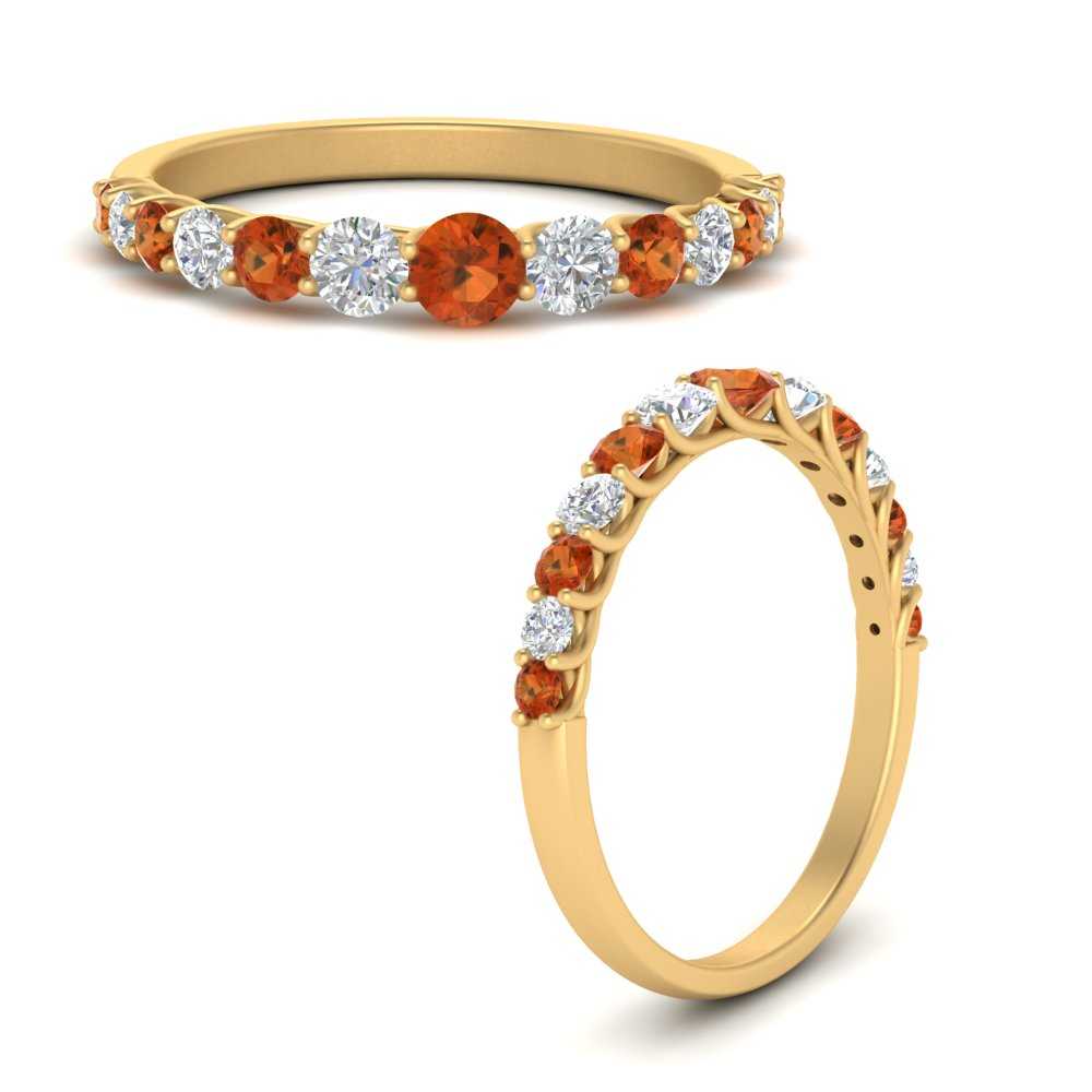 Semi Mount Shaped Graduated Diamond Anniversary Band with Orange Sapphire 14K Yellow Gold