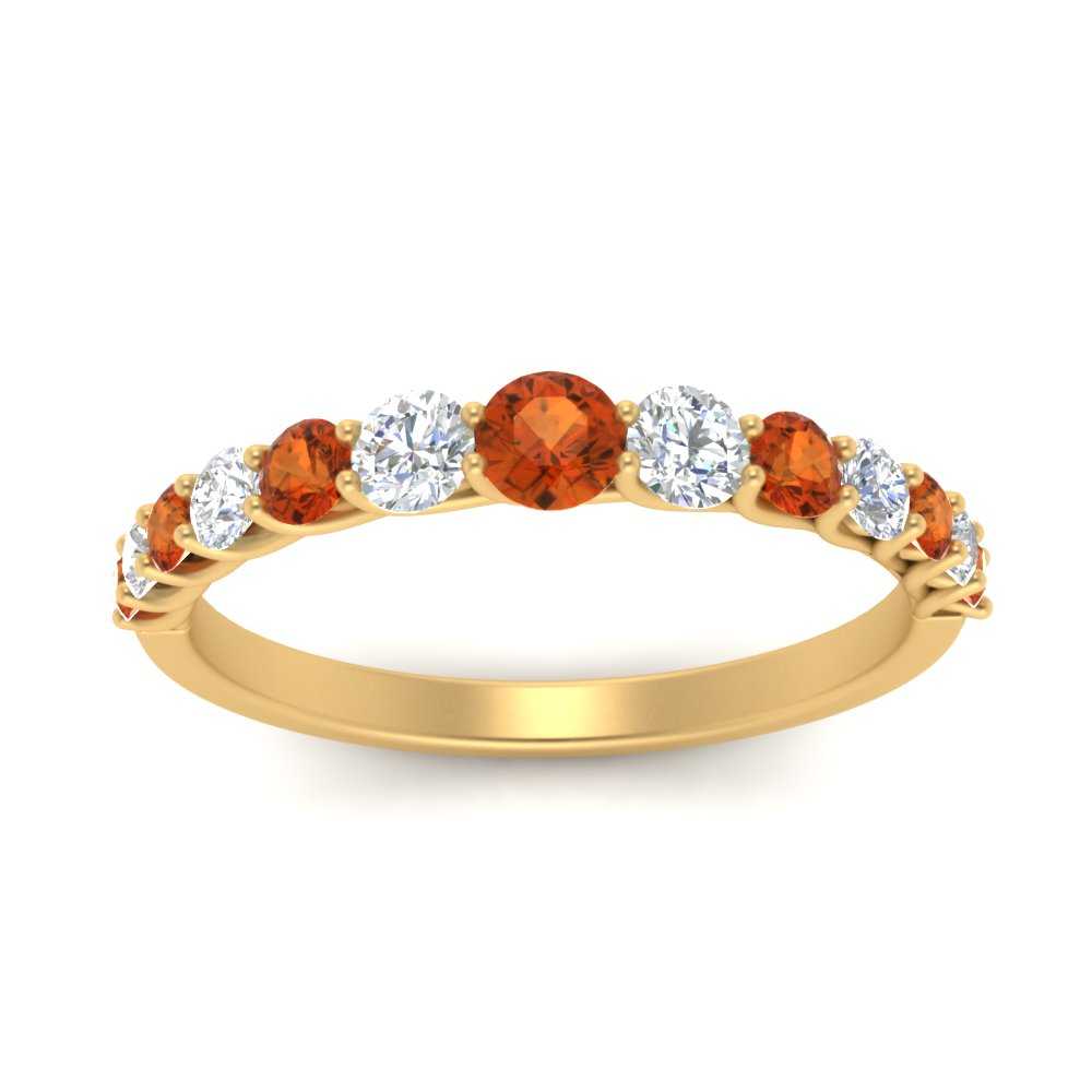 Semi Mount Shaped Graduated Diamond Anniversary Band with Orange Sapphire 14K Yellow Gold