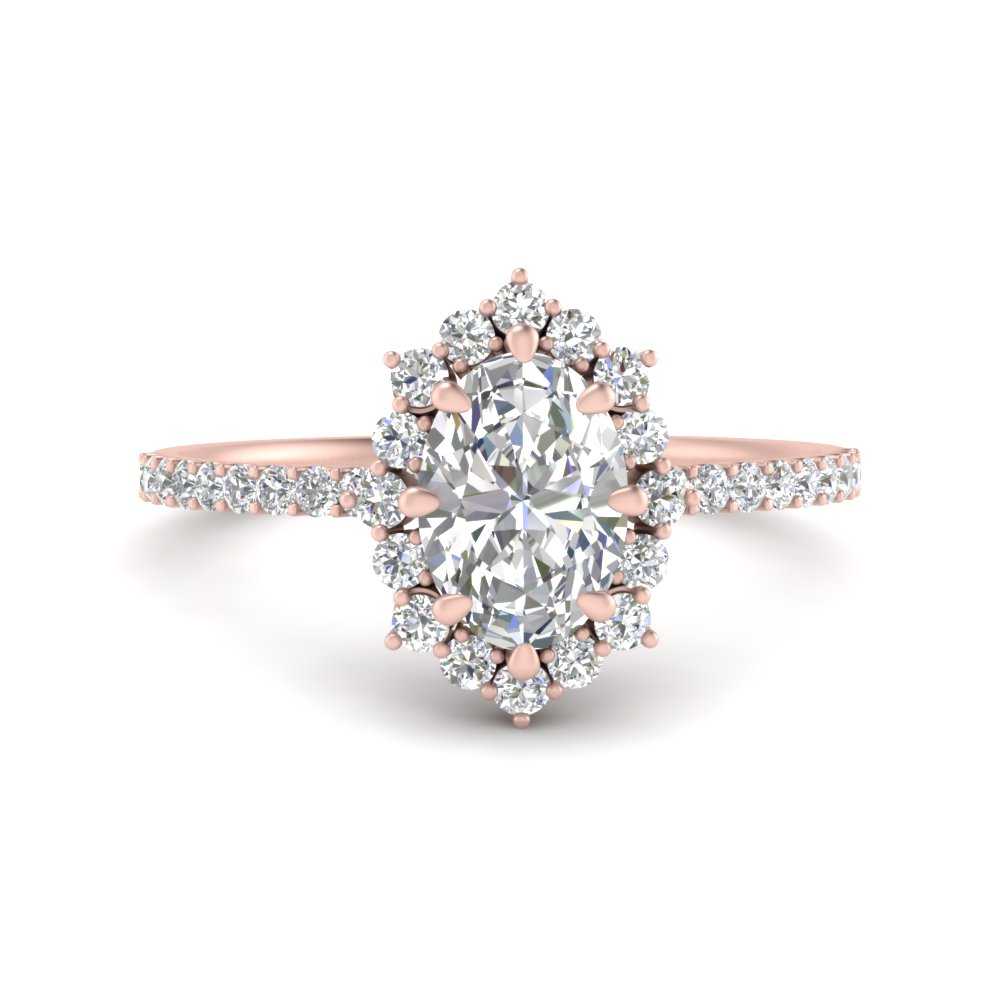 1 Carat Lab Created Oval Halo Sunflower Ring with 14K Rose Gold White Diamond
