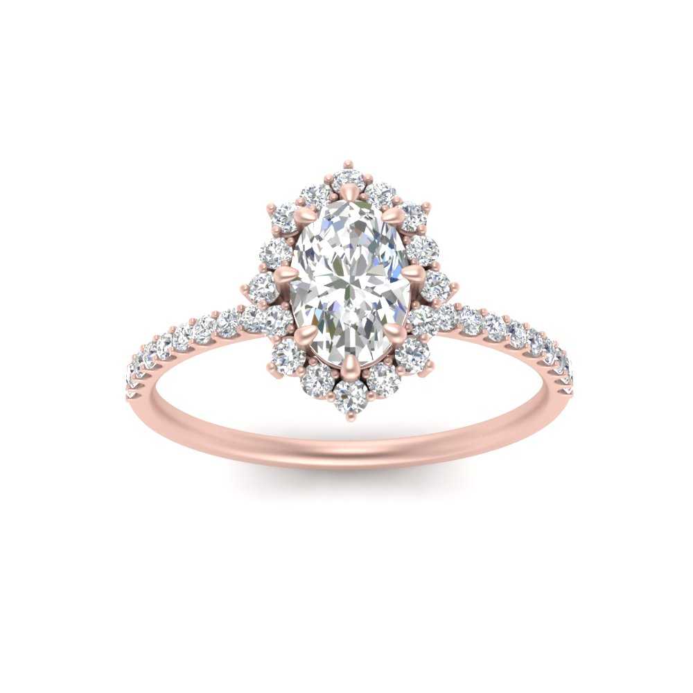 1 Carat Lab Created Oval Halo Sunflower Ring with 14K Rose Gold White Diamond