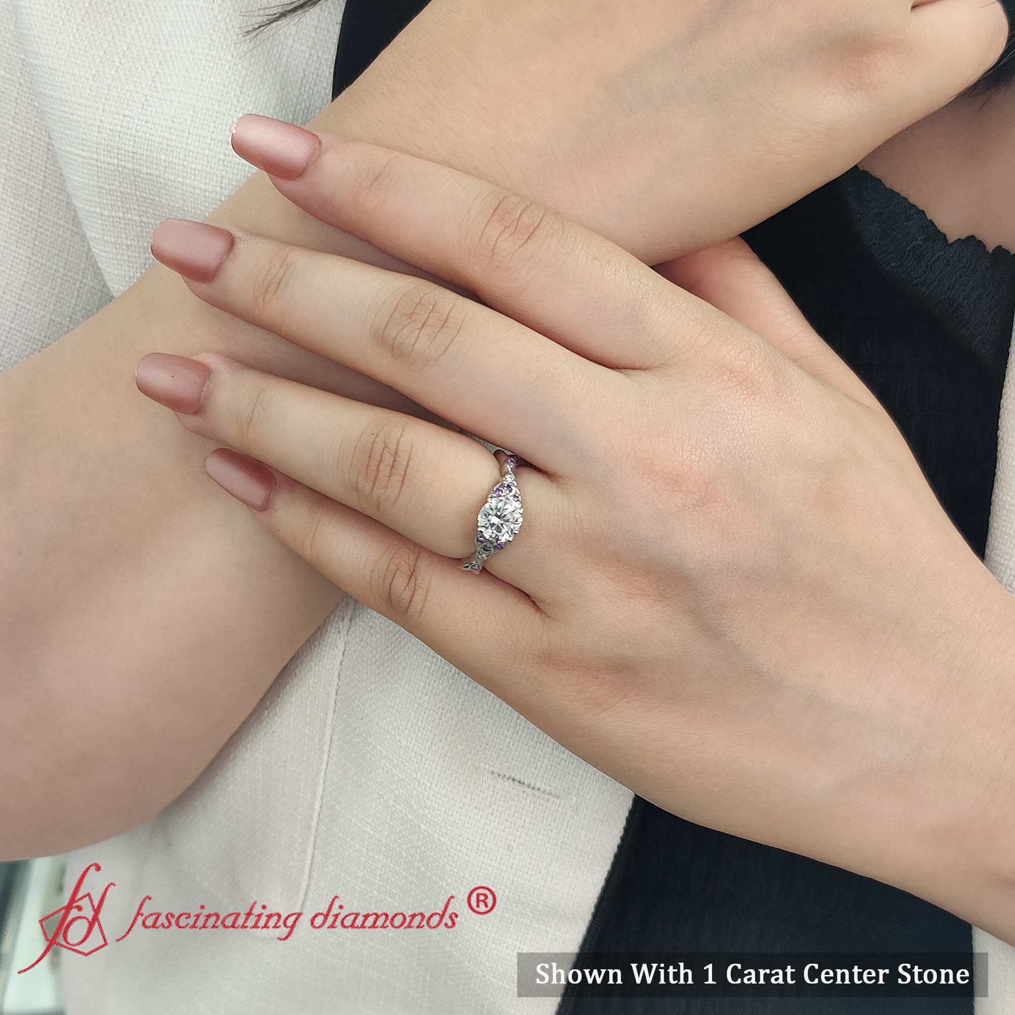 Celtic Knot Diamond Engagement Ring with 18K White Gold Purple Amethyst