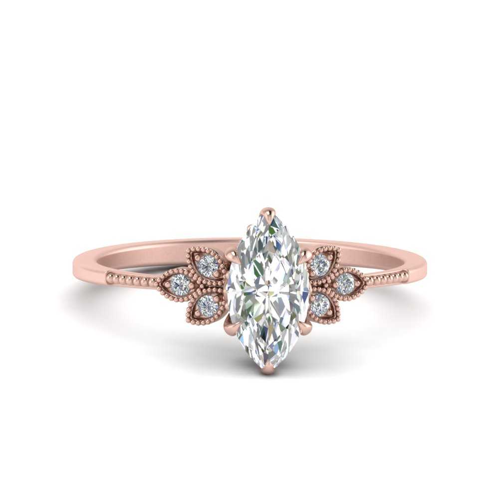 1 Carat Man Made Marquise Diamond Delicate Ring with 14K Rose Gold White Diamond