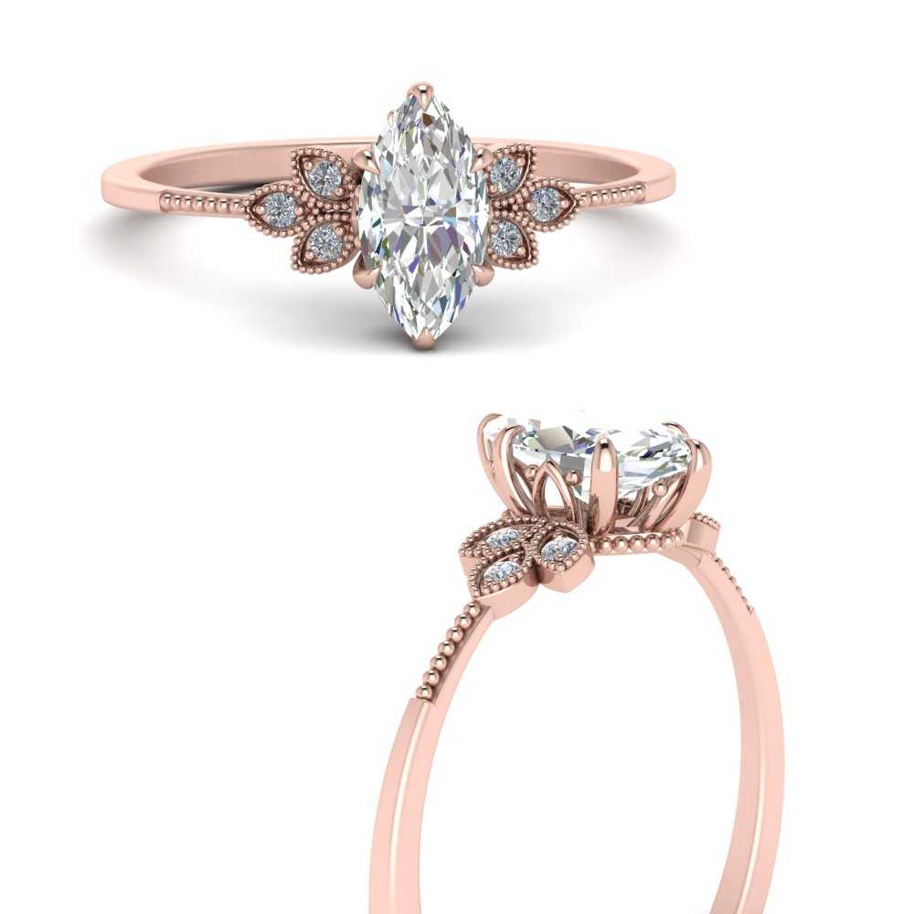 1 Carat Man Made Marquise Diamond Delicate Ring with 14K Rose Gold White Diamond