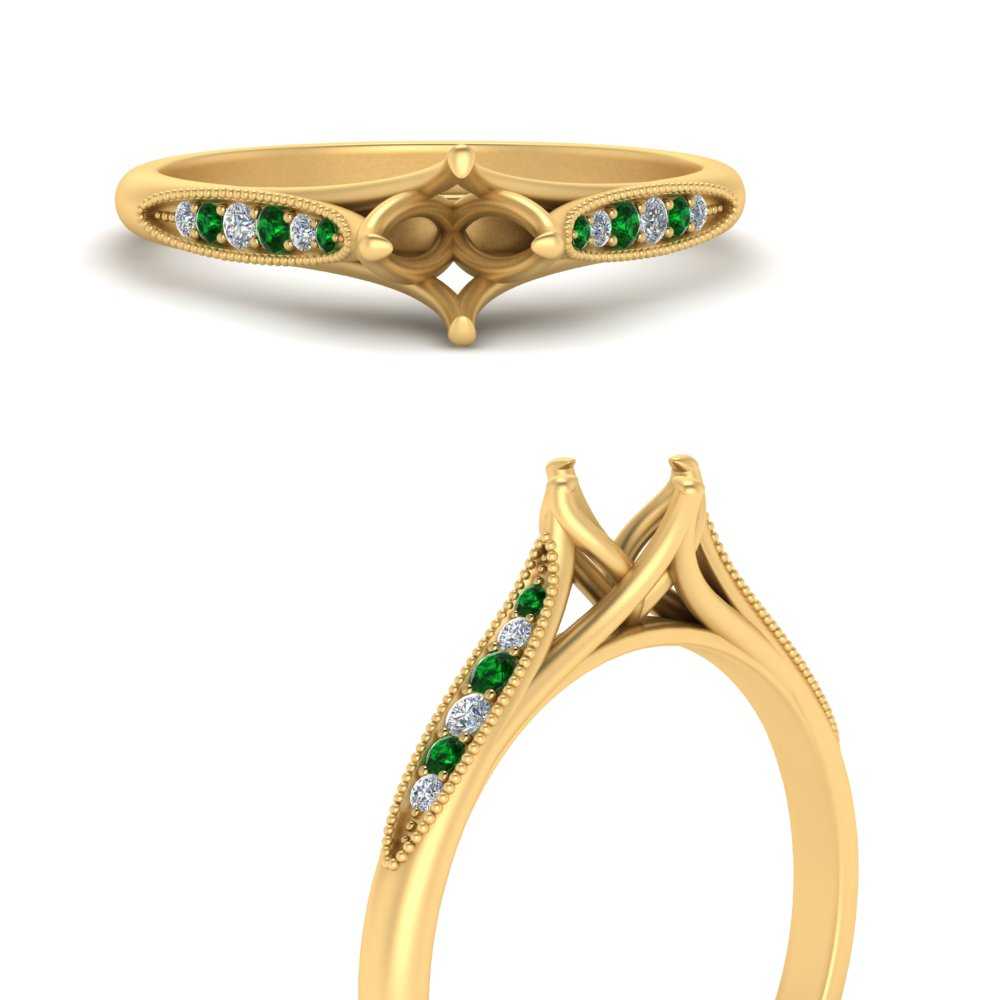 14k Yellow Gold Semi Mount Engagement Ring Emerald Diamond Vintage Antique 