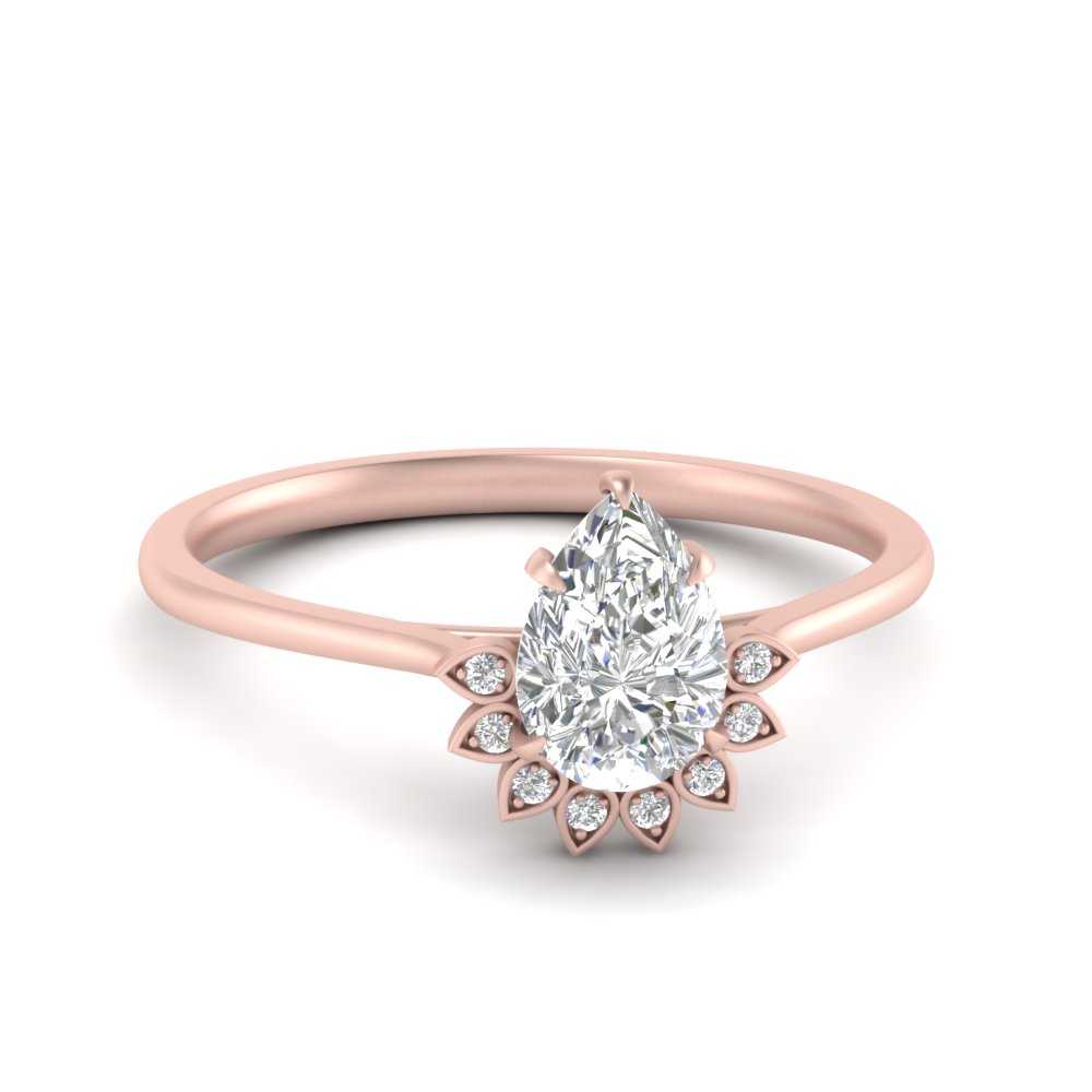 Pear Crown Diamond Ring In 14K Rose Gold