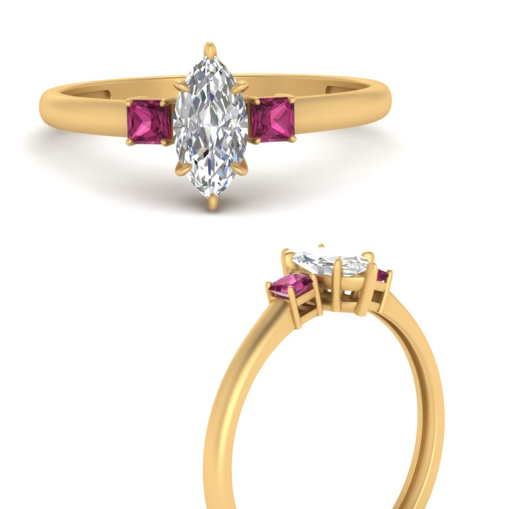 14kt Gold Lab Pink Sapphire and Diamond 6x3mm Marquise Art Deco Ring 