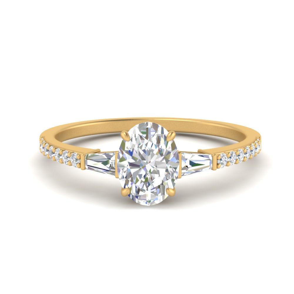 0.50 Carat 3 Stone Oval Shaped And Baguette Diamond Engagement Ring In ...