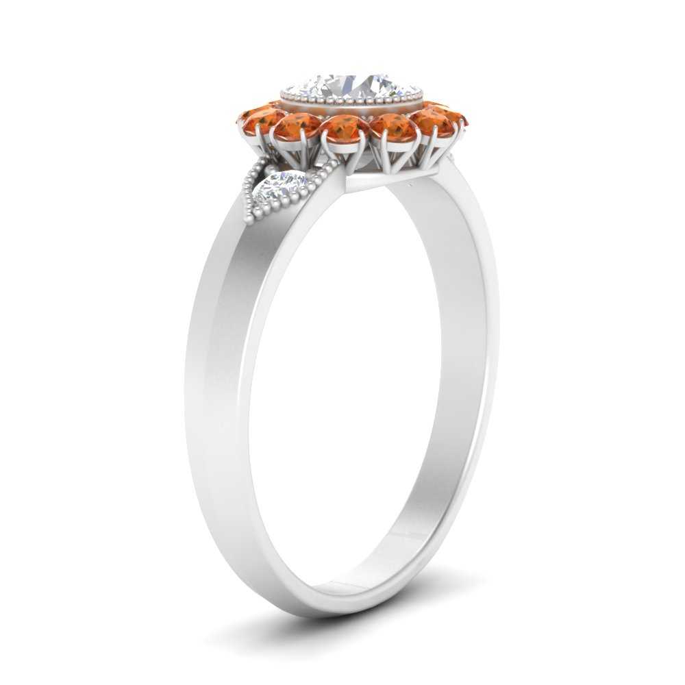 Bezel Milgrain Round Diamond Antique Ring With Orange Sapphire In 950 ...