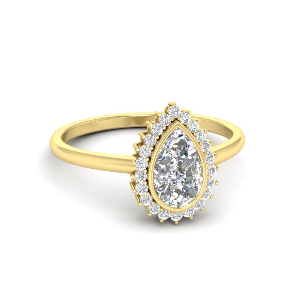 1 Carat Pear Diamond Halo Ring with White Diamond in 14K Yellow Gold