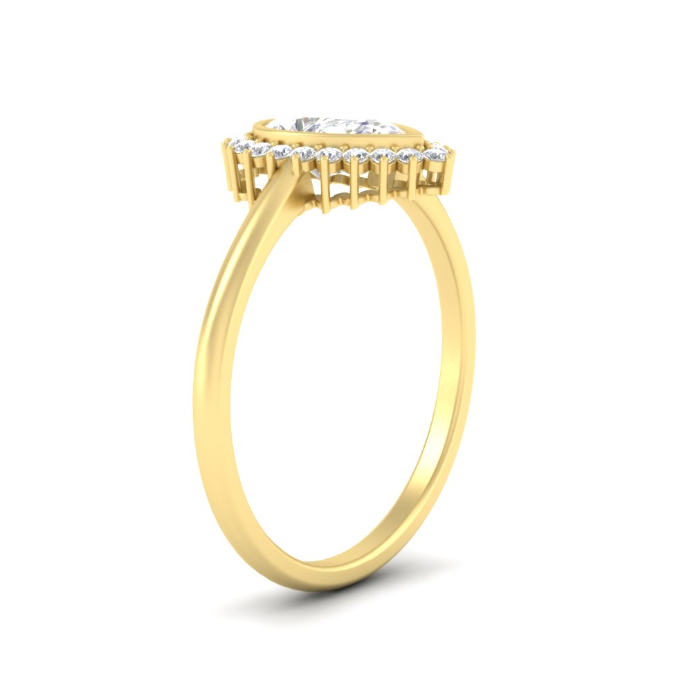 1 Carat Pear Diamond Halo Ring with White Diamond in 14K Yellow Gold