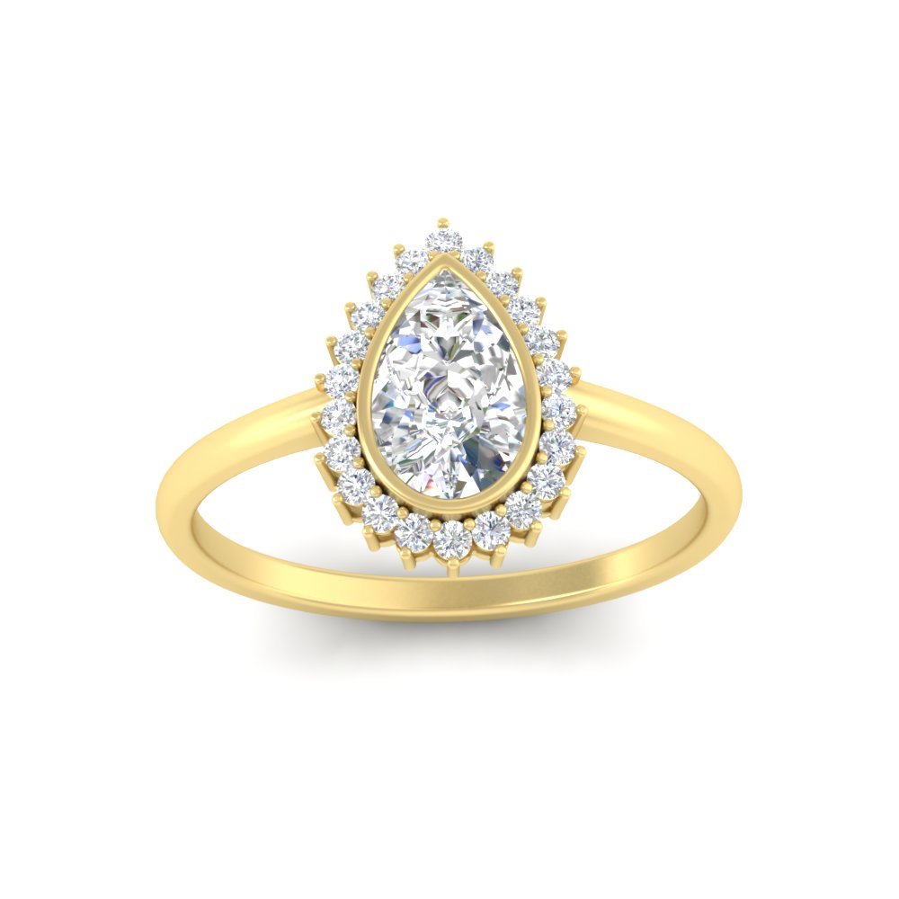 1 Carat Pear Diamond Halo Ring with White Diamond in 14K Yellow Gold