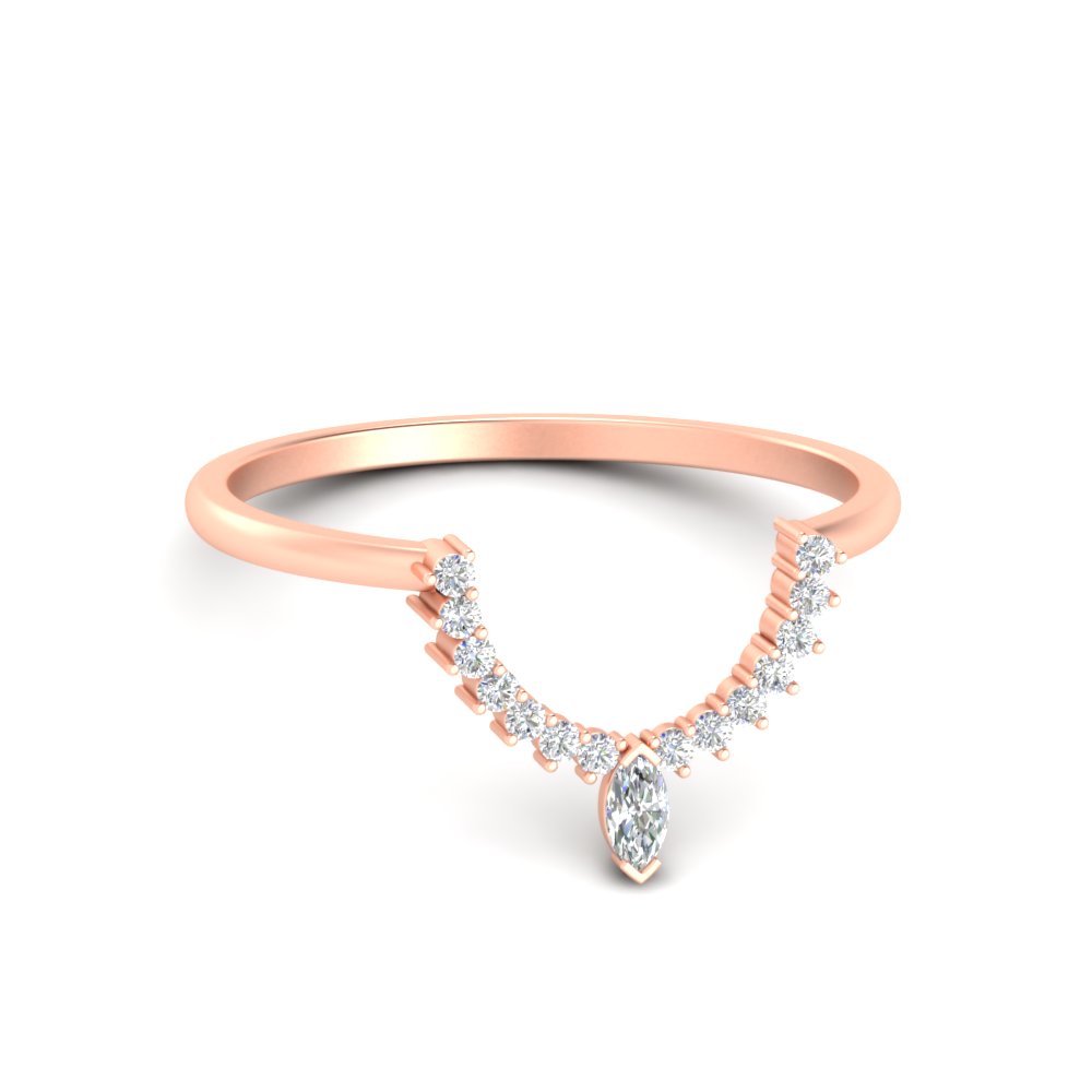 Semi Mount Shaped Petite Curved Diamond Wedding Ring with White Diamond 14K Rose Gold