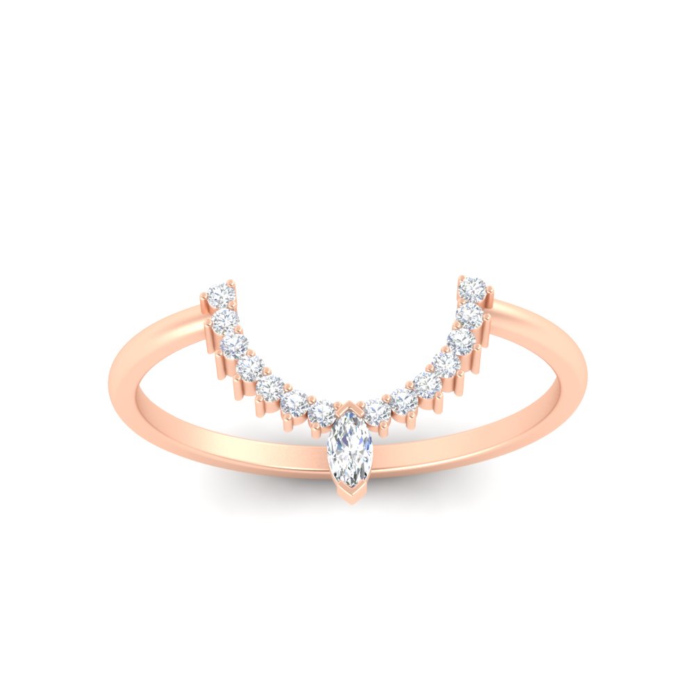 Semi Mount Shaped Petite Curved Diamond Wedding Ring with White Diamond 14K Rose Gold