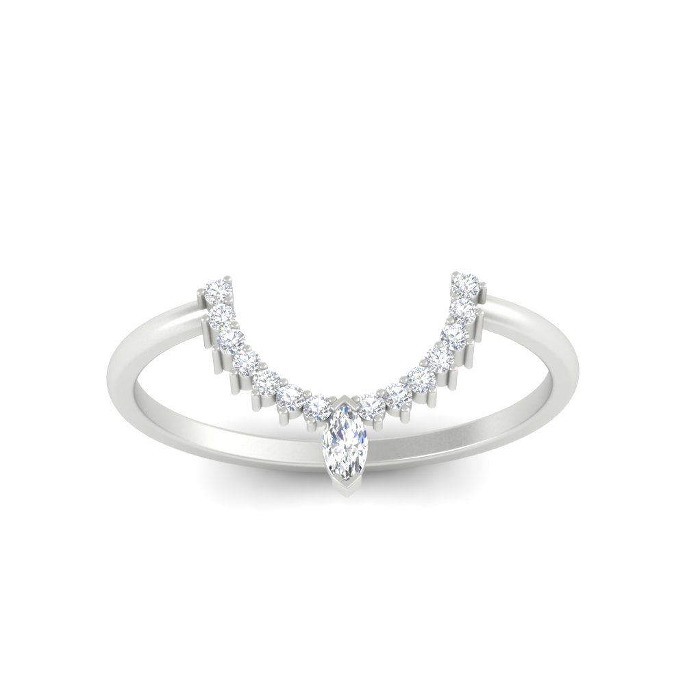 Semi Mount Shaped Petite Curved Diamond Wedding Ring with White Diamond 14K White Gold