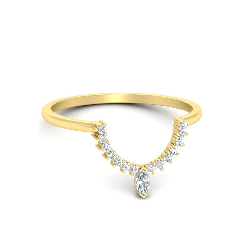 Petite Curved Diamond Wedding Ring with White Diamond in 18K Yellow Gold