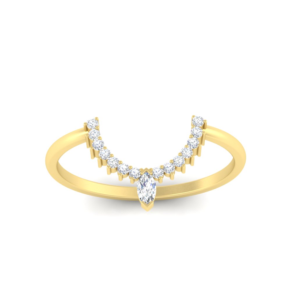 Petite Curved Diamond Wedding Ring with White Diamond in 18K Yellow Gold