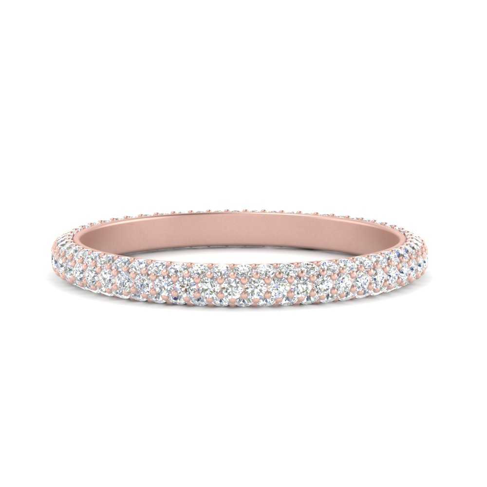 Pave Set Eternity Band For Solitaire Ring with 14K Rose Gold White Diamond