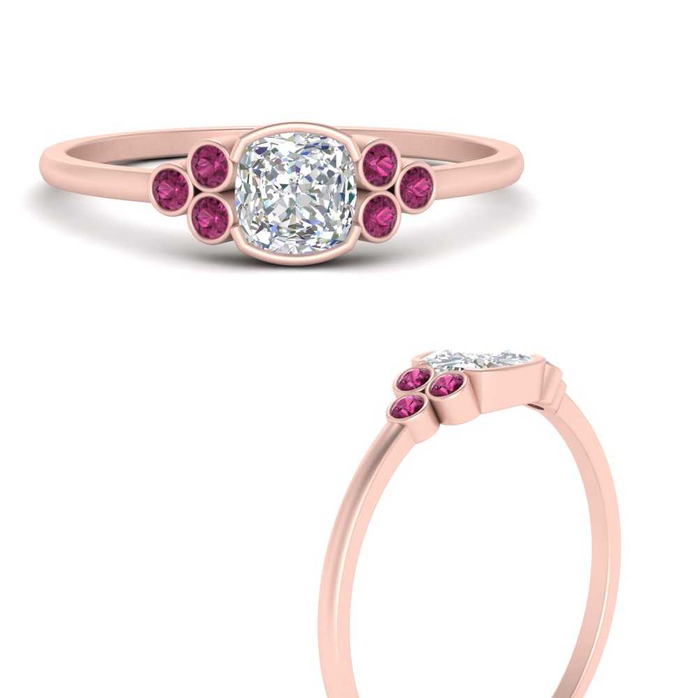 Cushion Cut Pink Sapphire Solitaire Engagement Ring 14K Rose Gold