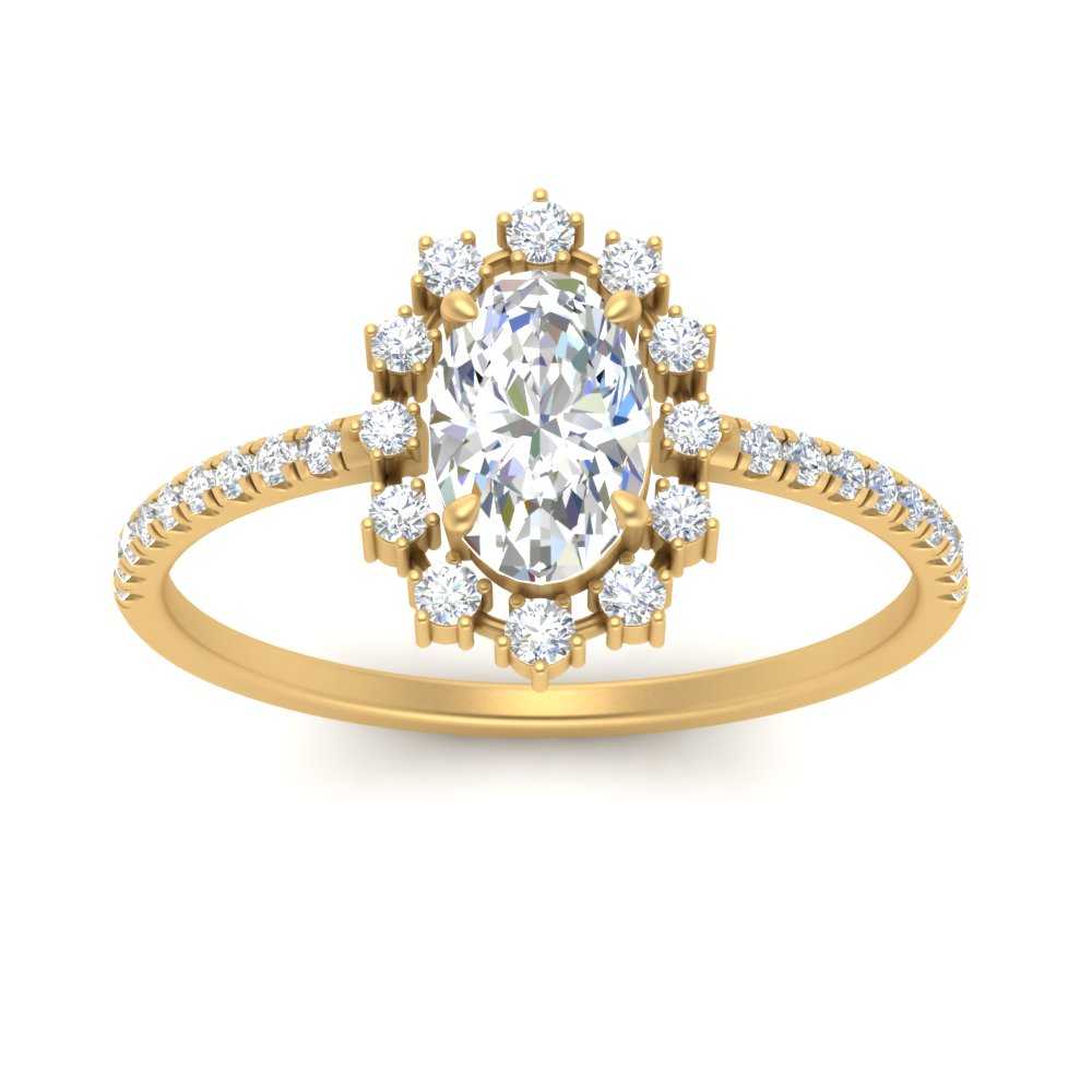 Scattered Oval Halo Diamond Engagement Ring In 14K Yellow Gold ...