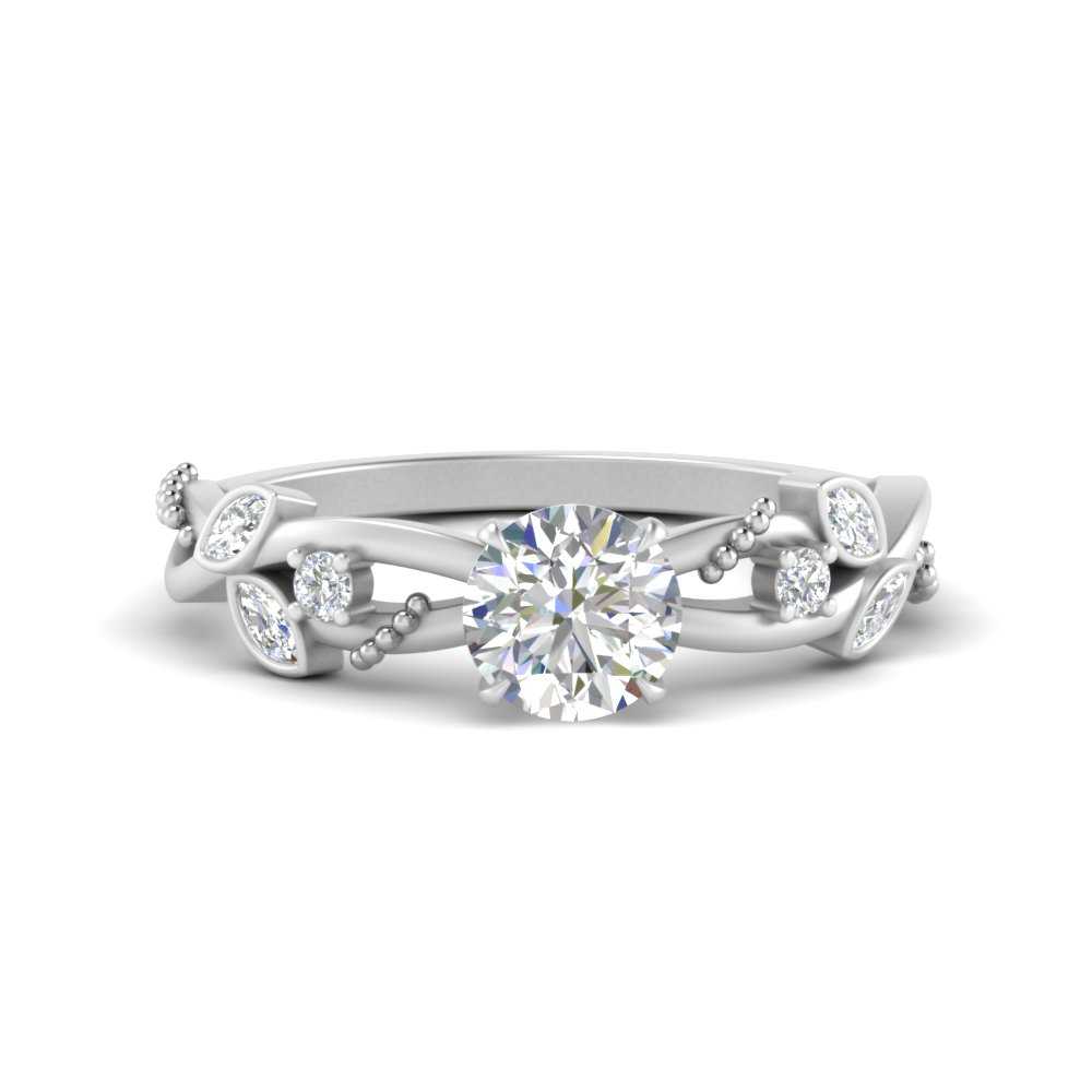 Delicate Flower Round Diamond Ring In 14K White Gold | Fascinating Diamonds