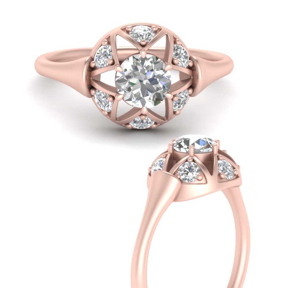 Round Diamond Antique Star Engagement Ring In 18K Rose Gold