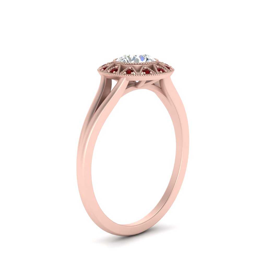 Round Shaped  Georgian Round Halo Engagement Ring with Red Ruby 14K Rose Gold