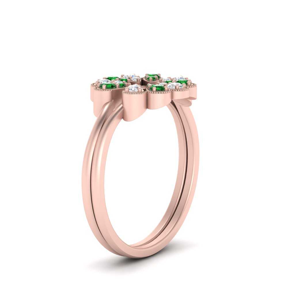Pear Shape Diamond Solitaire Ring Enhancers With Emerald In 14K Rose