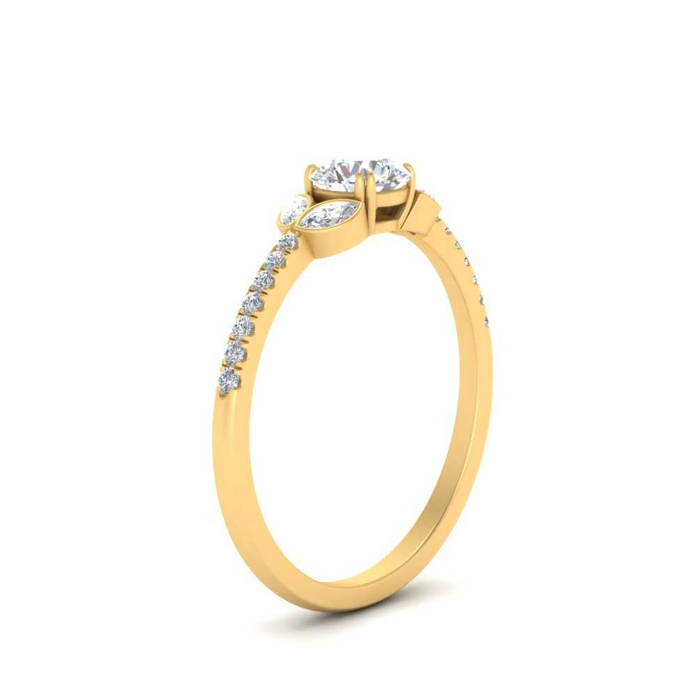 Marquise Accented Pave Round Cut Diamond Engagement Ring In 14K Yellow ...