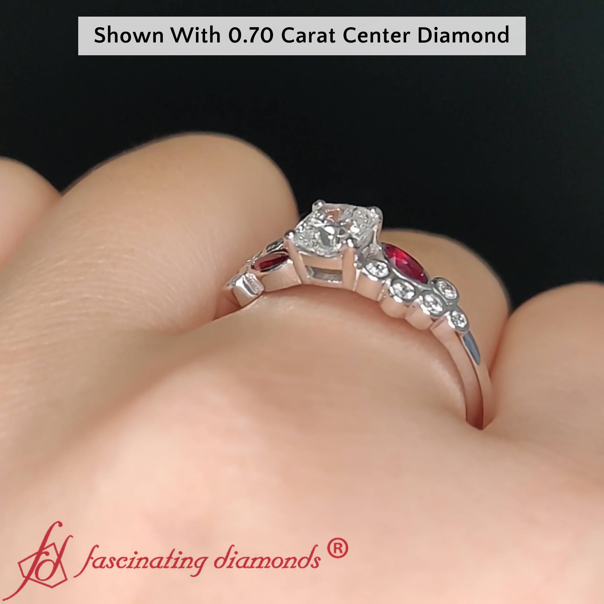 1 Carat Cushion Cluster Engagement Ring with 14K White Gold Red Ruby