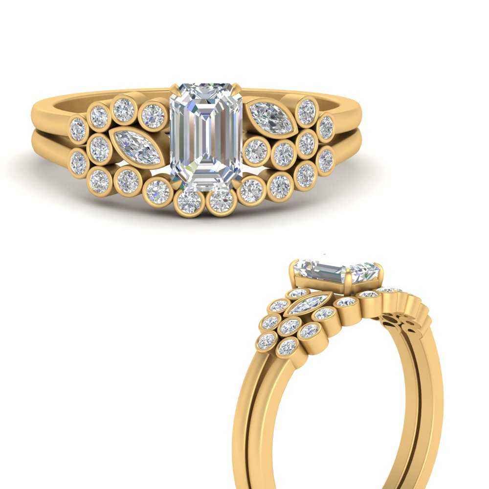 emerald-cut-lab diamond-unique-bezel-bridal-ring-set-in-FD9777EMANGLE3-NL-YG