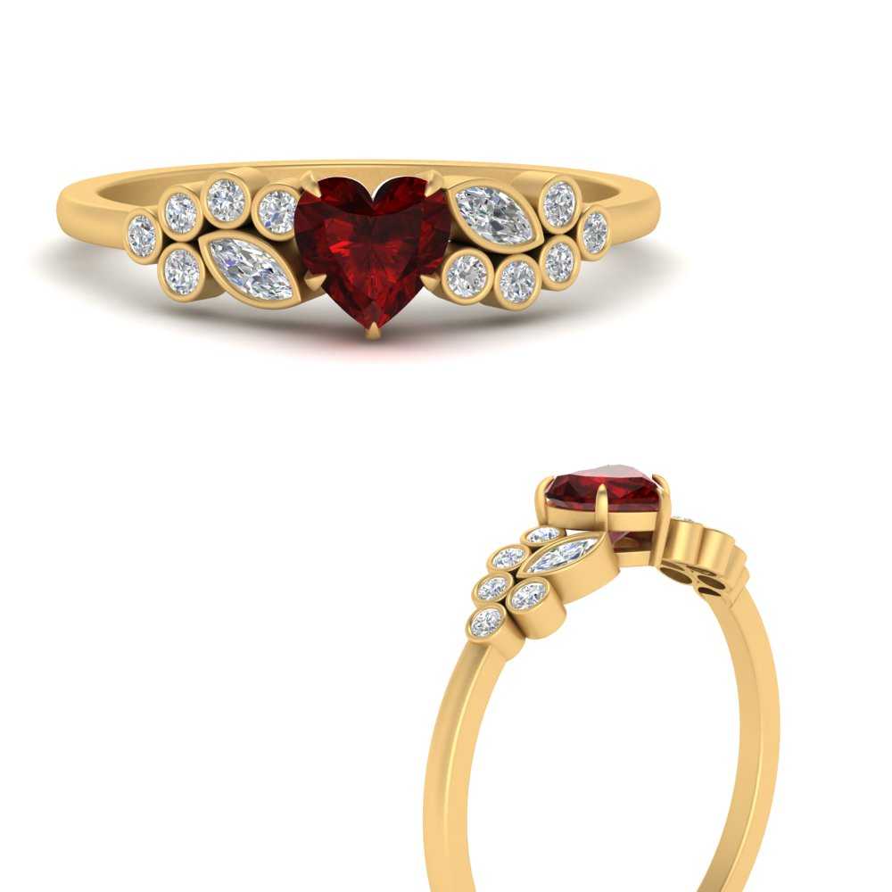 14k Yellow Gold Over 2 Ct Round Cut Red Ruby & Diamond Cluster Engagement Ring