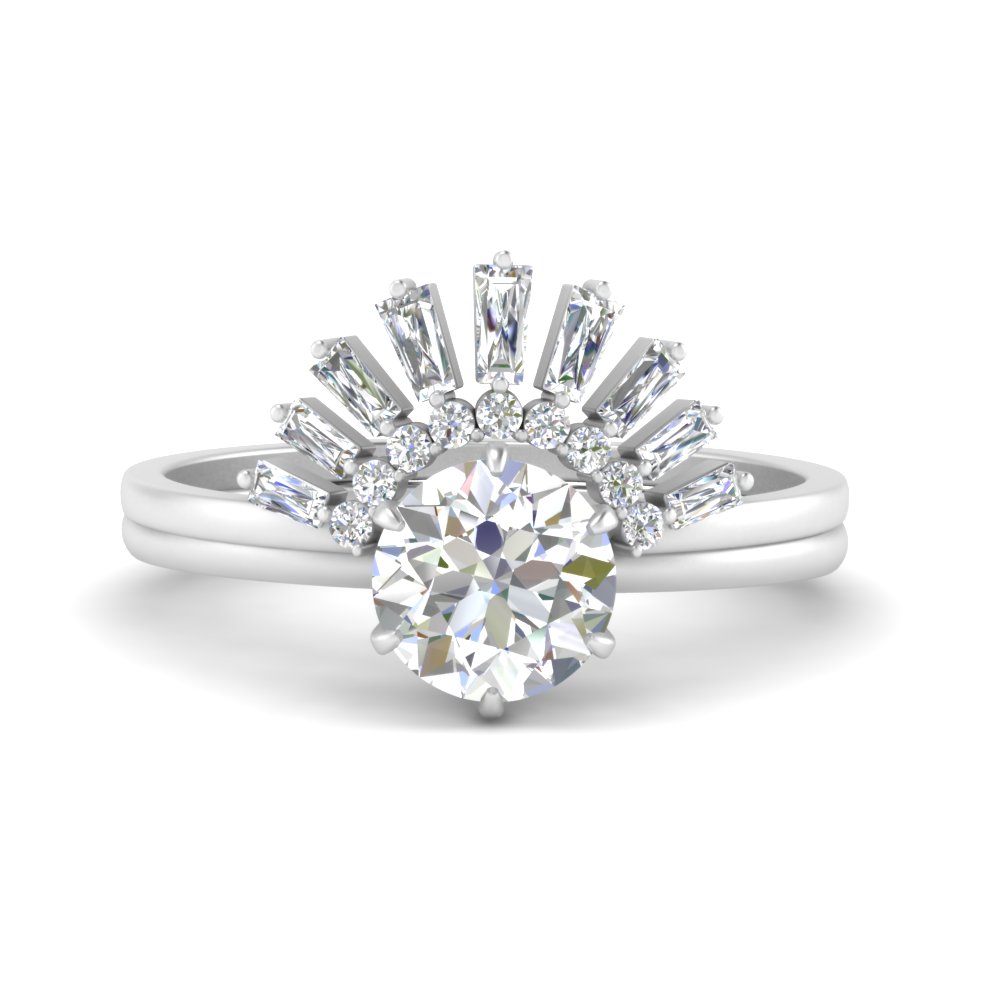 18K White Gold Plated Simulated Diamond Round Cut Engagement Wedding Ring Set 