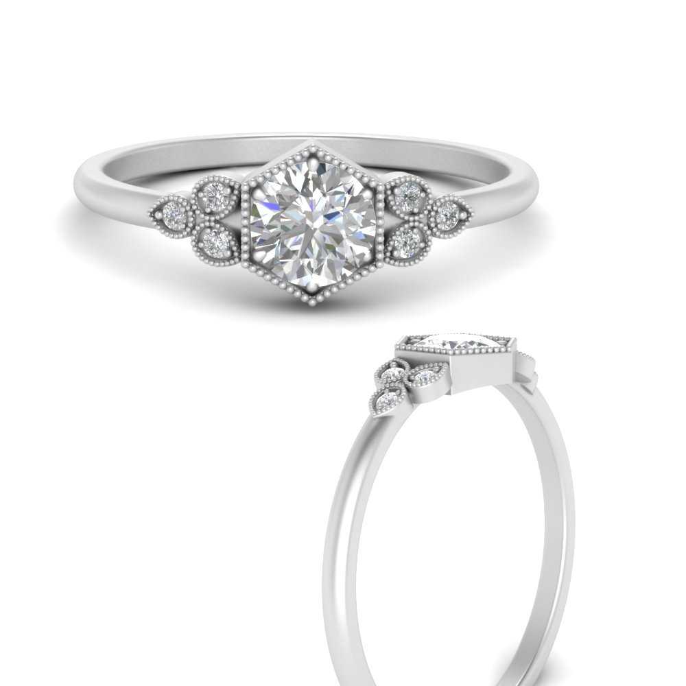 Art Deco Round Hexagon diamond Engagement Ring In 950 Platinum ...