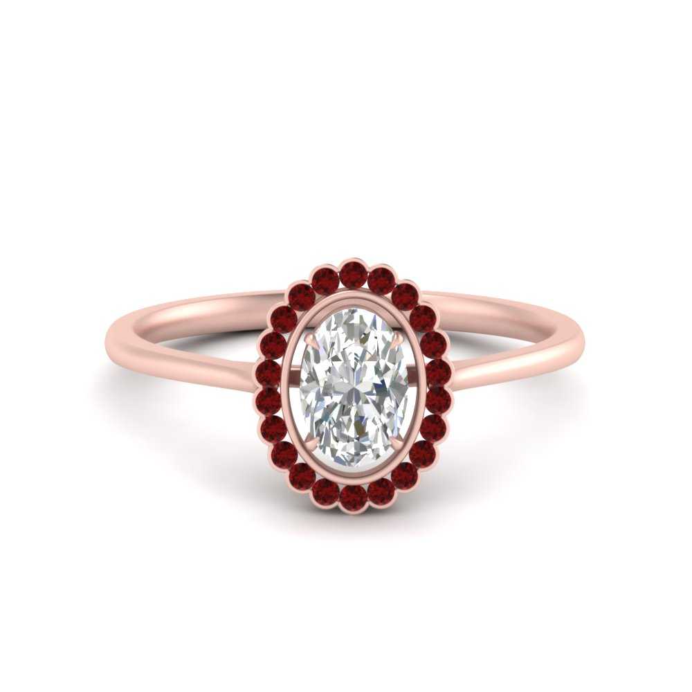  Oval Antique Halo Diamond Ring with Red Ruby 18K Rose Gold