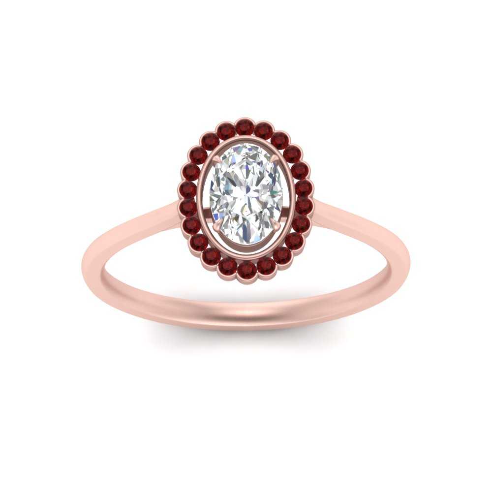  Oval Antique Halo Diamond Ring with Red Ruby 18K Rose Gold