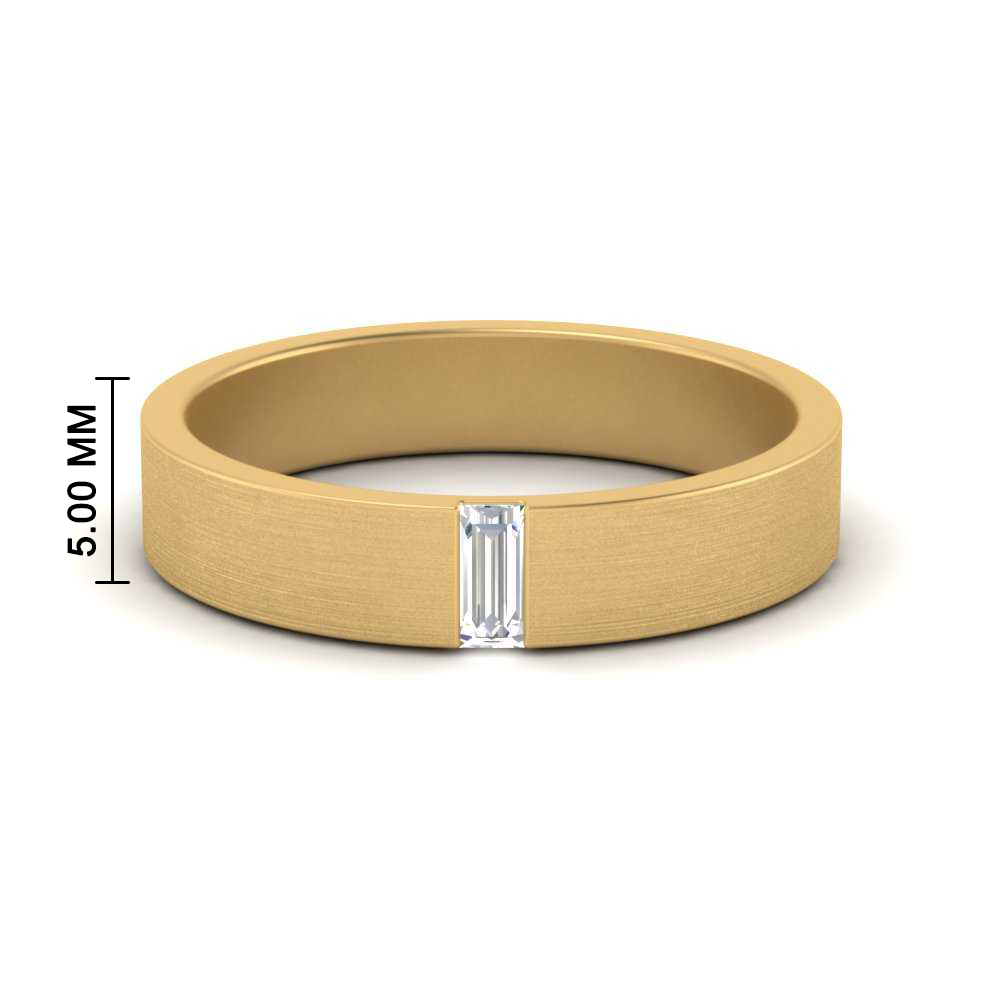 Mens Baguette Diamond Wedding Ring with 14K Yellow Gold White Diamond