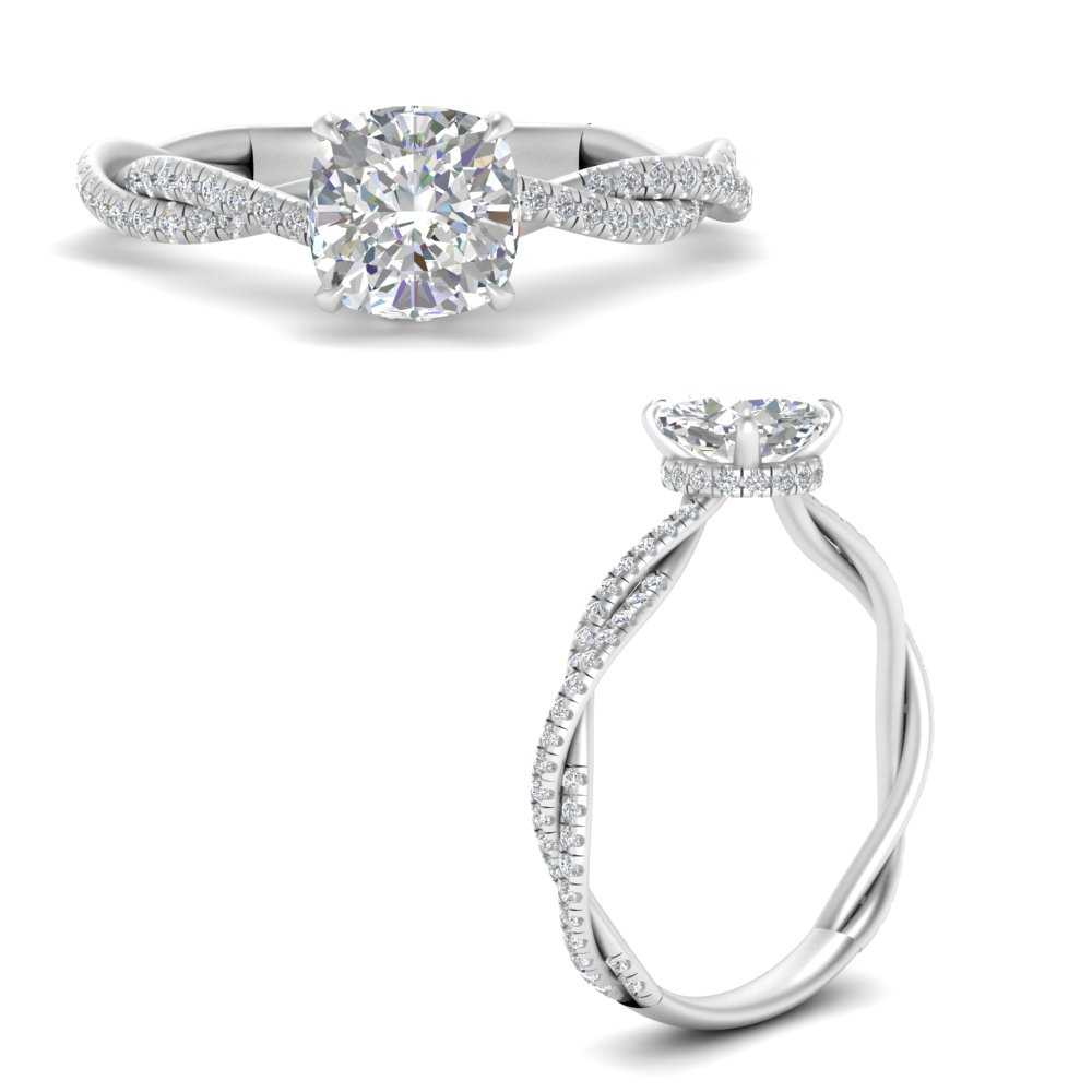 Cushion Cut Twisted Under Halo Pave Diamond Engagement Ring In 14K ...