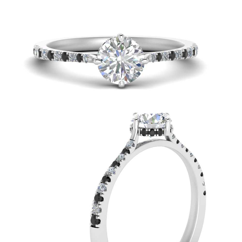 Compass Point Under Halo Round Engagement Ring With Black Diamond In ...